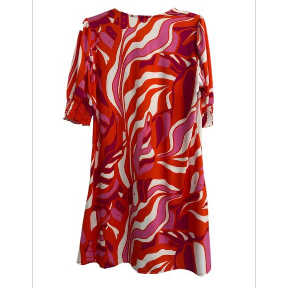 La Mer Luxe Orange Pink Psychedelic Puff Sleeve Midi Dress Women’s Medium - Picture 4 of 8